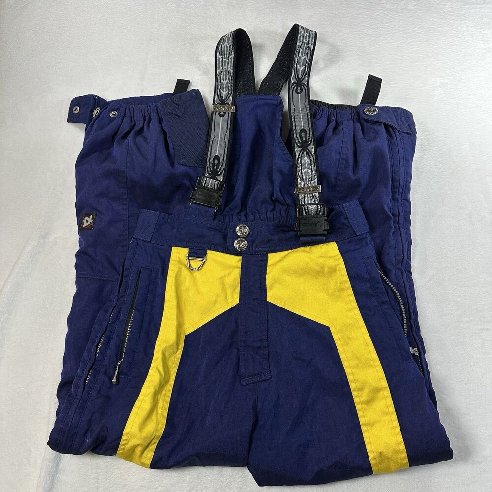 Vintage Spyder Kids 16 Ski Bib Snow Pants Blue Yellow Thinsulate Snowboarding